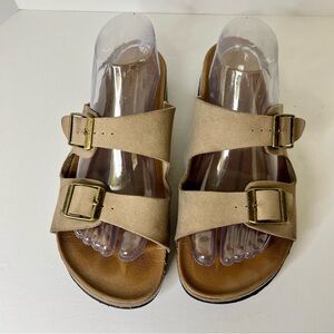 Skechers Ladies Two Strap Sandals Relaxed Fit w/ Luxe Foam, Taupe, 9